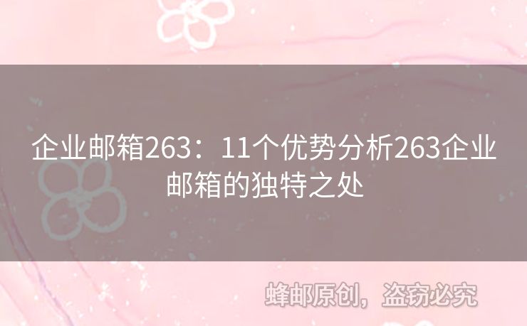 企業(yè)郵箱263：11個(gè)優(yōu)勢(shì)分析263企業(yè)郵箱的獨(dú)特之處
