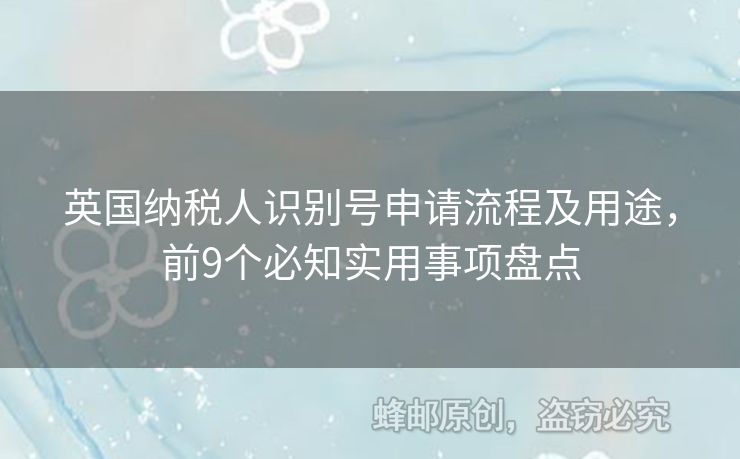 英國納稅人識別號申請流程及用途，前9個必知實用事項盤點