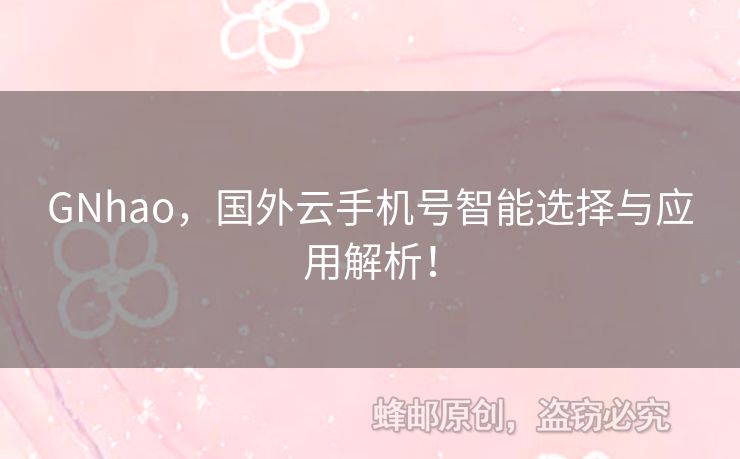 GNhao，國外云手機(jī)號智能選擇與應(yīng)用解析！